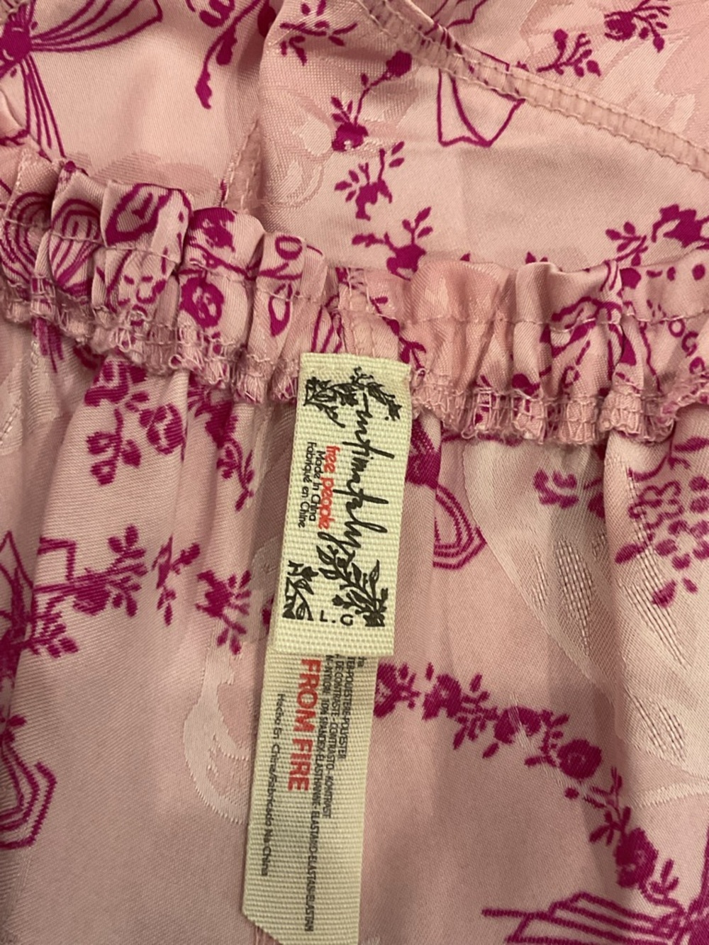 Free People Pink Floral Bow Print Satin Pajama Set - Picture 11 of 11